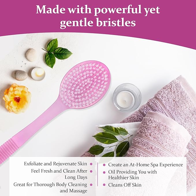 DecorRack (Random Color, 1 Pack) Bath Brush with Bristles, Long Handle for Exfoliating Back, Body, and Feet, Bath and Shower Scrubber