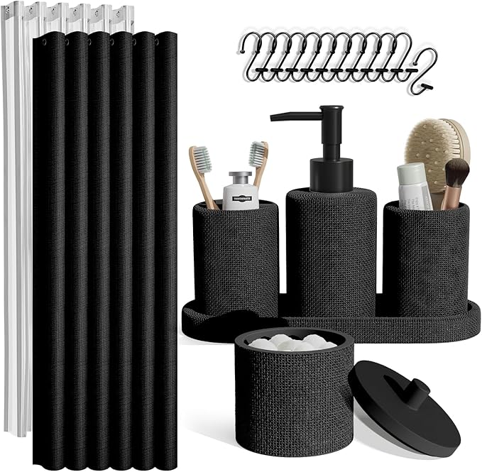 Clara Clark Bathroom Set - Black Bathroom Accessories Set, 19PC Bathroom Accessory Set, Bathroom Sets with Shower Curtain Set, Soap Dispenser & Toothbrush Holder