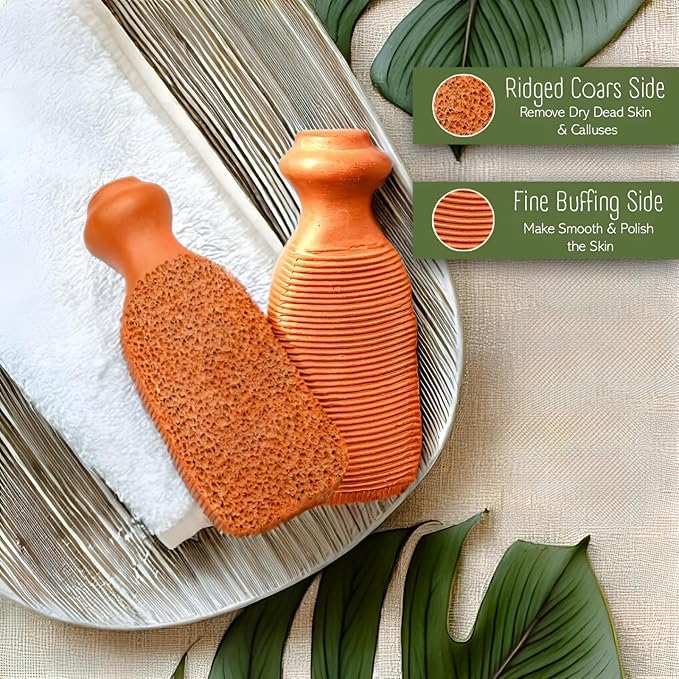 Pumice Stone for Feet - 2-Sided Terra Cotta Foot Scrubber, Professional Exfoliating Clay Stone for Feet Hands Body Care - Pumice Stone for Feet Callus Remover, Brown