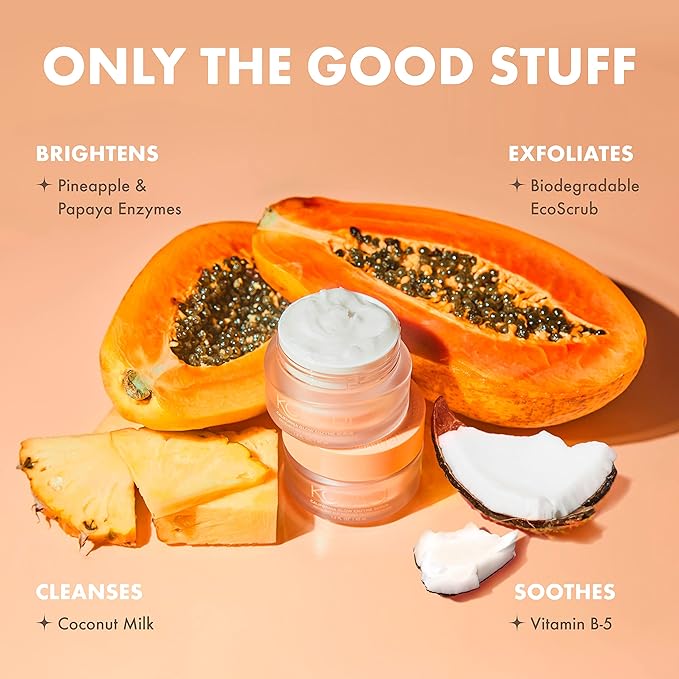 Kopari California Glow Enzyme Exfoliating Face Scrub, Clarifying & Brightening Skin Exfoliation Facial Scrub, Supports Anti-Aging, 100% Organic Coconut Oil, Cruelty Free, Vegan, 1.5 Fl Oz