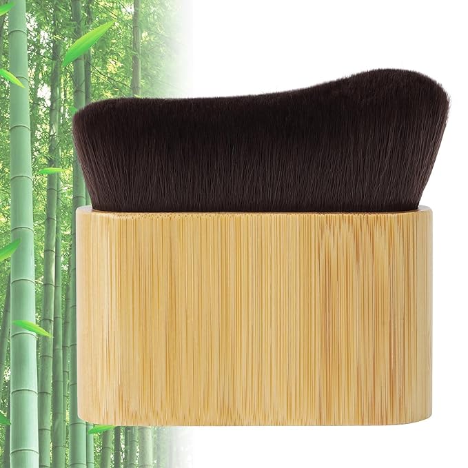 Self Tanner Brush - Kabuki Brush for Body Foundation Makeup, Blending Applicator for Tanner for Leg Makeup, Self Tanning Mitt for Body Makeup, Achieves Sunless Streak-Free Fake Tan Durable (Bamboo)