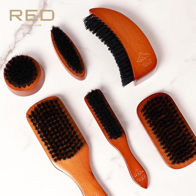 Red by Kiss Beard Brush with 100% Natural Boar Bristles for Men, Premium Wooden Brush, Beards Mustaches Grooming Shaving Comb, Tame and Soften Facial Hair (Pocket)
