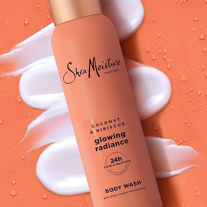 SheaMoisture Coconut Hibiscus Body Wash Glowing Radiance Glowing Radiance body wash for 24H Visible Moisture for Healthy, Glowing Skin 18 oz