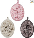 Boao 3 Pcs Bath Shower Pouf Sponge Mesh Pouf Shower Ball Exfoliating Body Sponge Pad Scrubber Glove with Flower Bath Ball (Khaki,Dark Brown,Dark Pink)