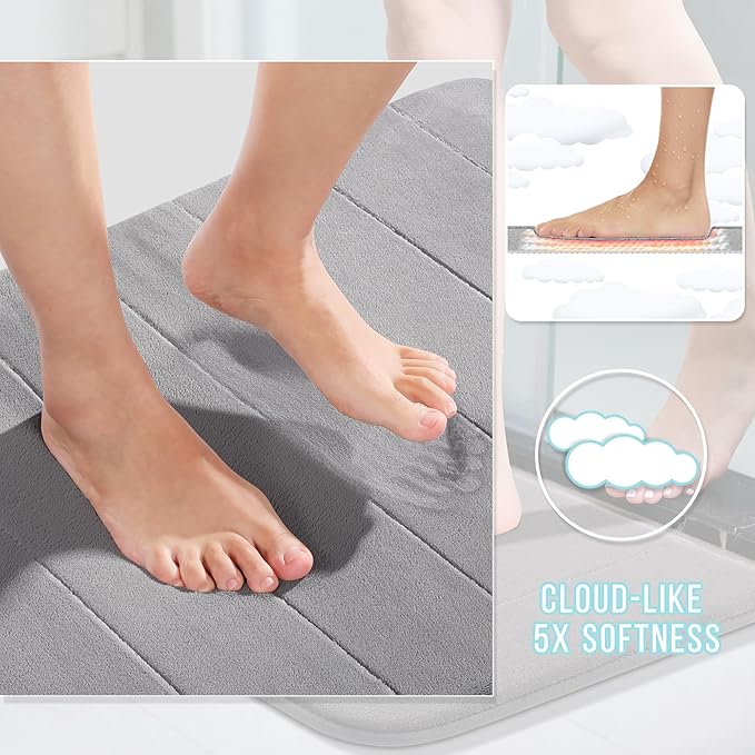 Yimobra Memory Foam Bath Mat Set 2 Piece - Super Soft Absorbent Quick Dry Bathroom Toilet Rugs, Machine Washable Non Slip Floor Carpet for Tub Shower & Single Sink (31.5x20 & 24x20, Gray)