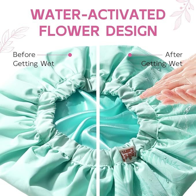 Years Calm Luxury Shower Cap for Women, Color Changing Shower Cap Reusable Waterproof, Flexi Satin Lined, Stylish Hair Cap for Shower, Washable Elastic Band Bath Cap for Long Hair, Braids (Aqua)