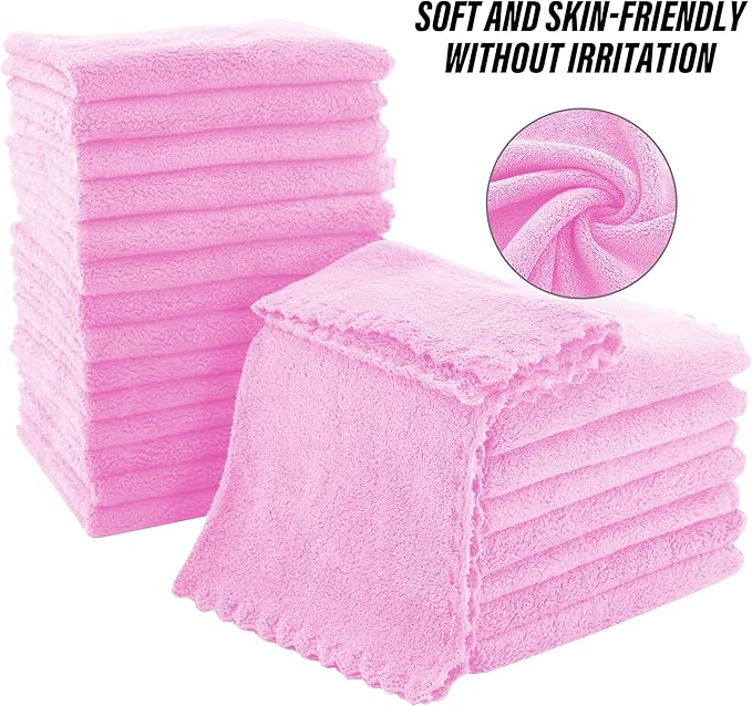 MOONQUEEN Ultra Soft Premium Washcloths Set - 12 x 12 inches - 24 Pack - Quick Drying - Highly Absorbent Coral Velvet Bathroom Wash Clothes - Use as Bath, Spa, Facial, Fingertip Towel (Frozen Berry)