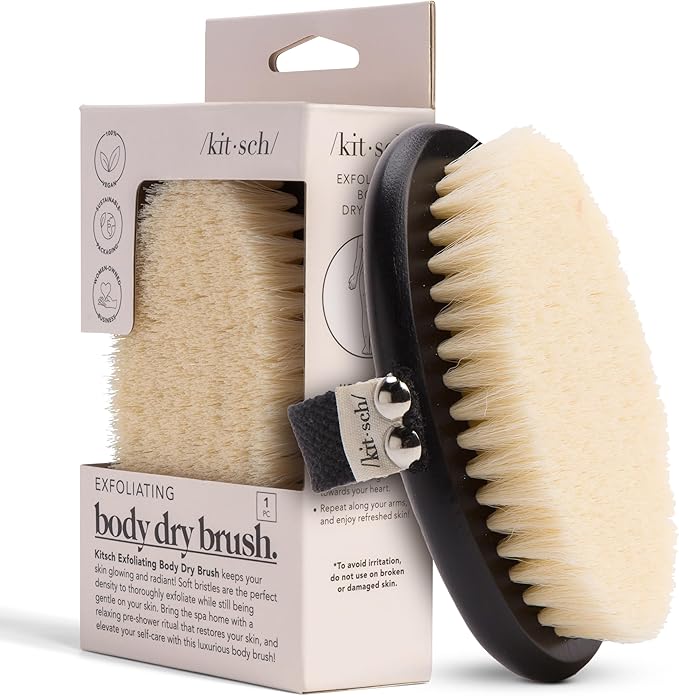 Kitsch Dry Brushing Body Brush for Lymphatic Drainage- Soft Bristles - Dry Brush to Remove Dry Skin and Improves Blood Circulation, Body Exfoliator Scrubber for Glowing Skin, Sauna Accessories