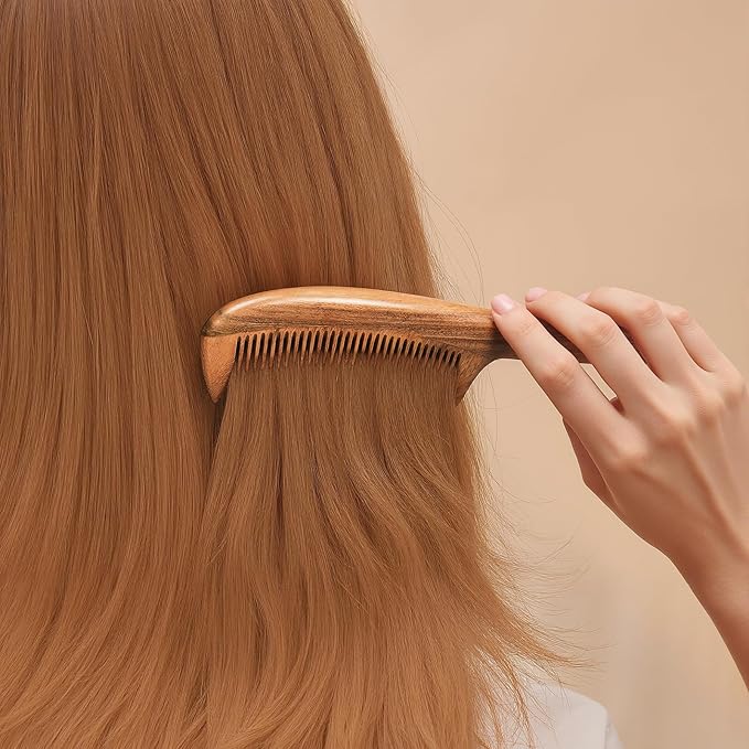 Onedor Handmade 100% Natural Green Sandalwood Hair Combs - Anti-Static Sandalwood Scent Natural Hair Detangler Wooden Comb (Fine Tooth)