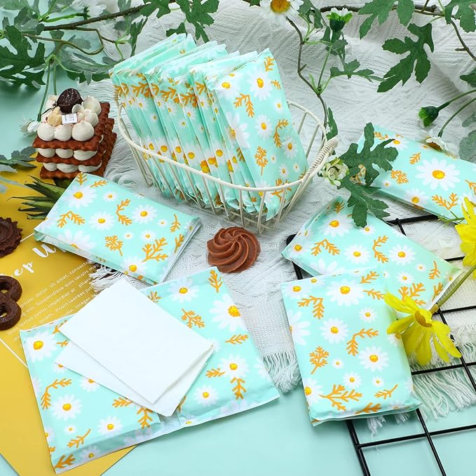 Geyee 50 Packs Tissue Travel Size Facial Paper Napkins Travel Packs Disposable Pocket Tissues for Wedding Guest Traveling School Purse Home Supplies, 500 Sheets 3 Ply(Daisy)