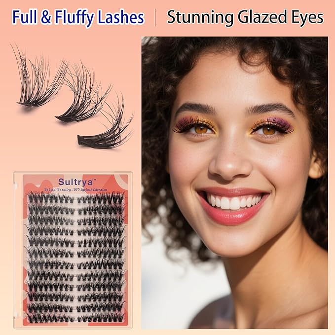3D Multi-Layered Natural Lash Clusters 216PCS – DIY Eyelash Extensions, Faux Mink Cluster Lashes for Cat Eye&Fox Eye Look, Symmetric Full Volume False Eyelashes for Home Application (8-16mm)