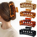 4 PCS Extra Large Claw Clips for Thick Hair, 5 Inch Jumbo Square Hair Clips for Women, Strong Hold Double Teeth Claw Clip for Hat, Non Slip Rectangle Jaw Clips Hair Accessories, Tortoise & Black