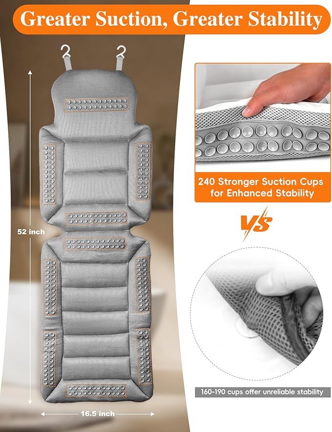 Full Body Bath Pillow for Bathtub, Thick Luxury Bathtub Cushion with Movable Lumbar Support and Laundry Bag, Bathtub Pillows for Head, Neck and Back Support, Bathtub Accessories for Women Spa Gift