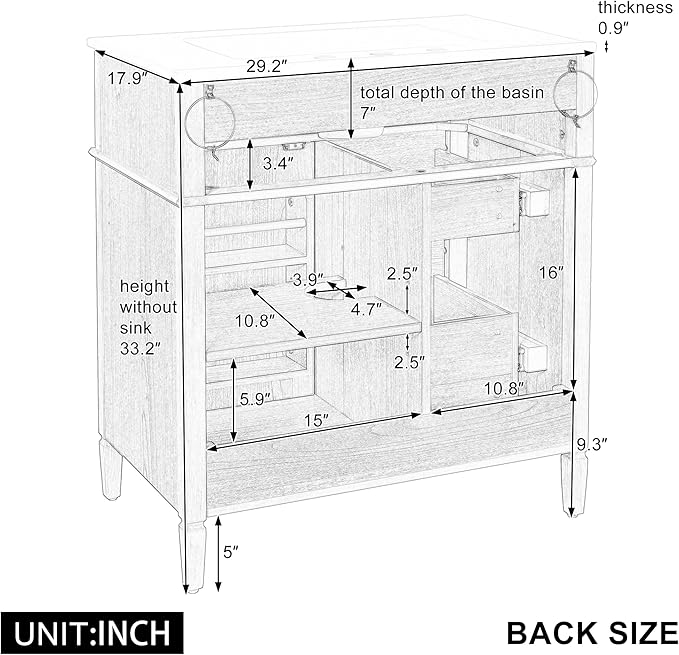 Harper & Bright Designs 30" Bathroom Vanity with Sink, Free Standing Single Basin Vanity Set with Tip-Out Drawer, 2 Drawers, and 2 Doors, Wood Bathroom Cabinet with Ceramic Basin for Bathroom, Wood