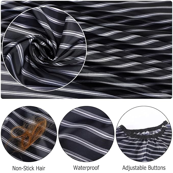 FEBSNOW Professional Hair Cutting Cape with Neck Duster Brush, Salon Barber Cape, Hair Cutting Accessories (Black Stripe)