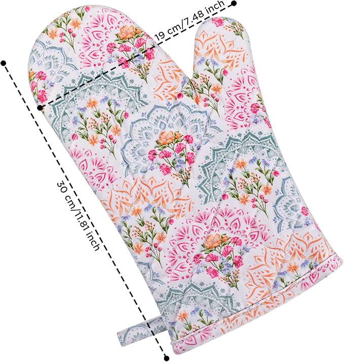 Pot Holders for Kitchen Heat Resistant Hot Pads for Countertops Oven Pot Holders Cotton Potholders for Kitchen Cooking Baking, Extra Long Cotton Cooking Gloves - Mandala - Oven Gloves - 2PCS