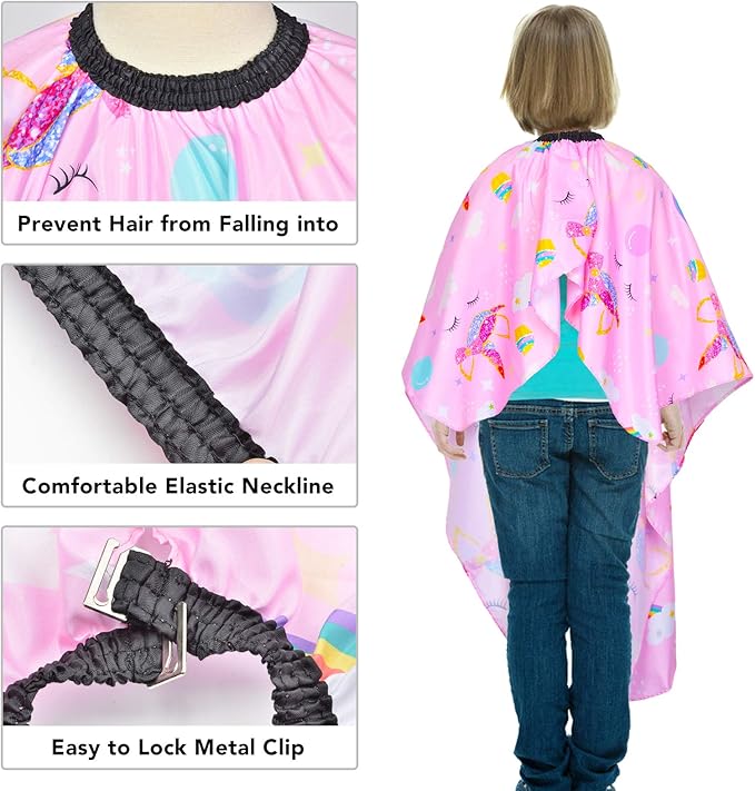 Kids Haircut Cape Waterproof Barber Cape Cover, Unicorn Hair Cutting Cape for Girls with Adjustable Snap Closure (Unicorn)