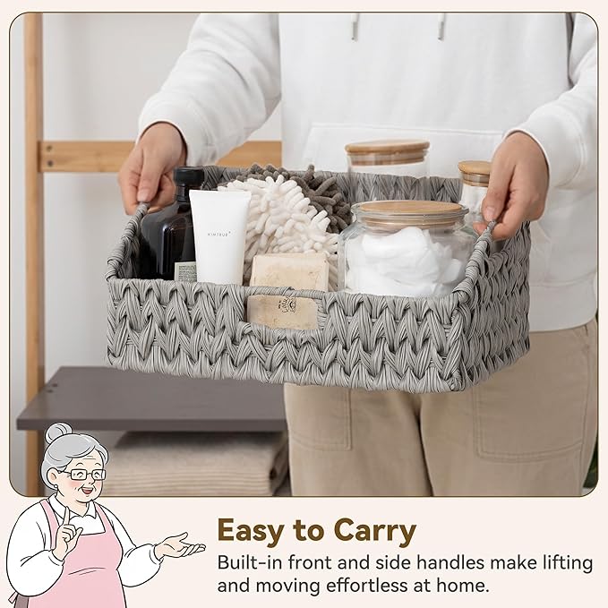GRANNY SAYS Wicker Storage Basket for Shelves, Large Wicker Baskets with Handles, Trapezoid Woven Basket for Storage, Decorative Baskets for Gifts Empty, Gray