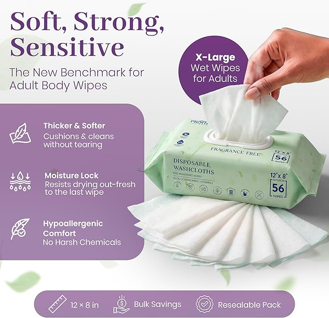 X Large Wet Wipes for Adults - 6 Packs of 56 [336 Count] Disposable Incontinence Wipes, 12" x 8" Adult Wipes for Elderly - Personal Body Wipes for Women and Men, Pre Moistened Adult Washcloths