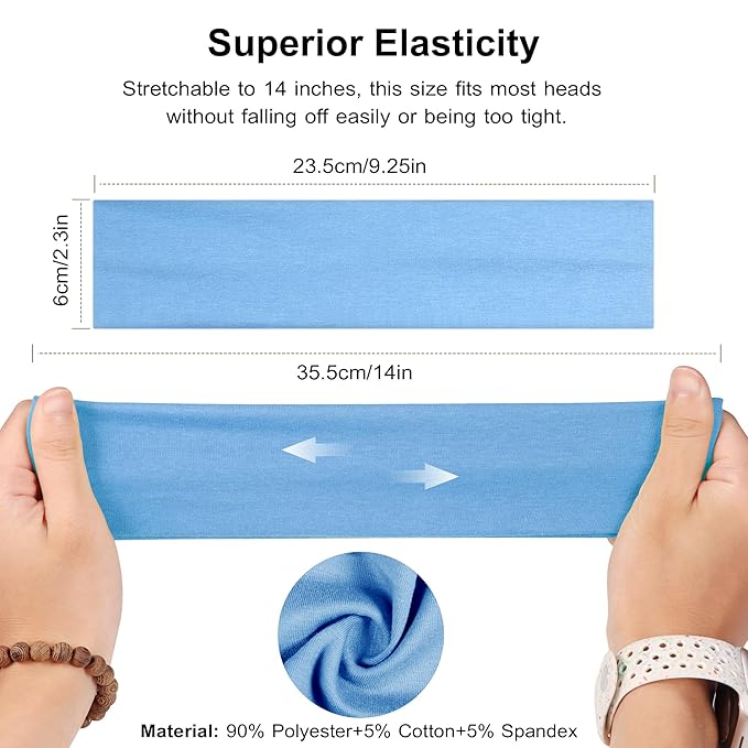 Headbands for Women, 8pcs Stretchy Non Slip Soft Cotton Cloth Hair Bands for Sports, Workout, Yoga and Running