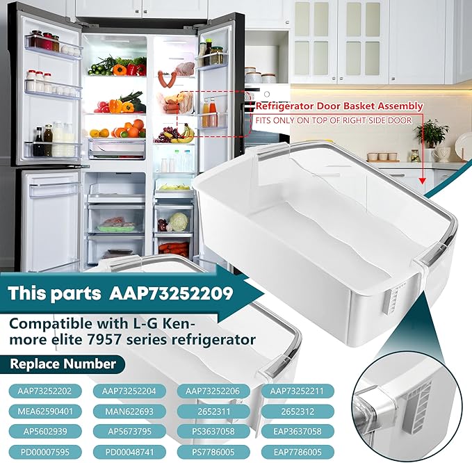 AAP73252202 AAP73252209 Refrigerator Door Bin Replacement for L-G Ken-more Elite Refrigerator 795 parts, Right Refrigerator Replacement Door Bin LFX25991ST LFX31925ST LFXC24726S - 2 PACK by Fetechmate