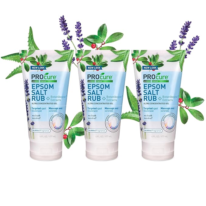 PROcure Epsom Salt Rub Gel – Concentrated Muscle Relief with Organic Aloe Vera & Essential Oils for Aches, Soreness & Tension – 3 Pack