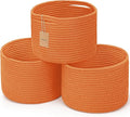 Small Rope Baskets for Storage, Baskets for Gifts Empty, Cute Round Woven Basket, Decorative Shelf Baskets 9.82×9.82×7.1", Cotton Toy Basket Storage Bins for Organizer 3 Packs-Orange