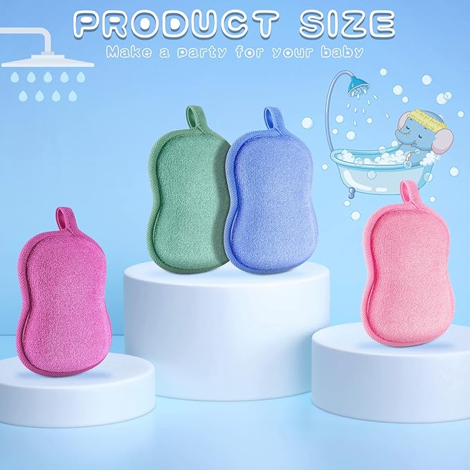 Tatuo 4 Pieces Baby Bath Sponge Cotton Baby Sponge Toddler Soft and Absorbent Loofah for Kids Babies Men Women(Red, Purple, Green, Blue)