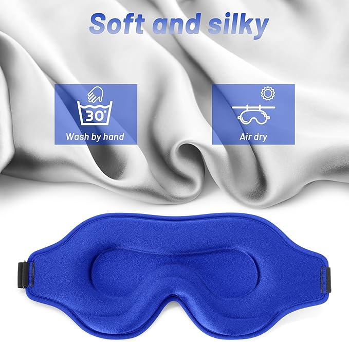 Sleep Eye Mask for Men Women, Lash Extensions 3D Sleeping Mask, Travel Blackout Night Blindfold Eye Shade Cover with Adjustable Strap (Blue-3D)