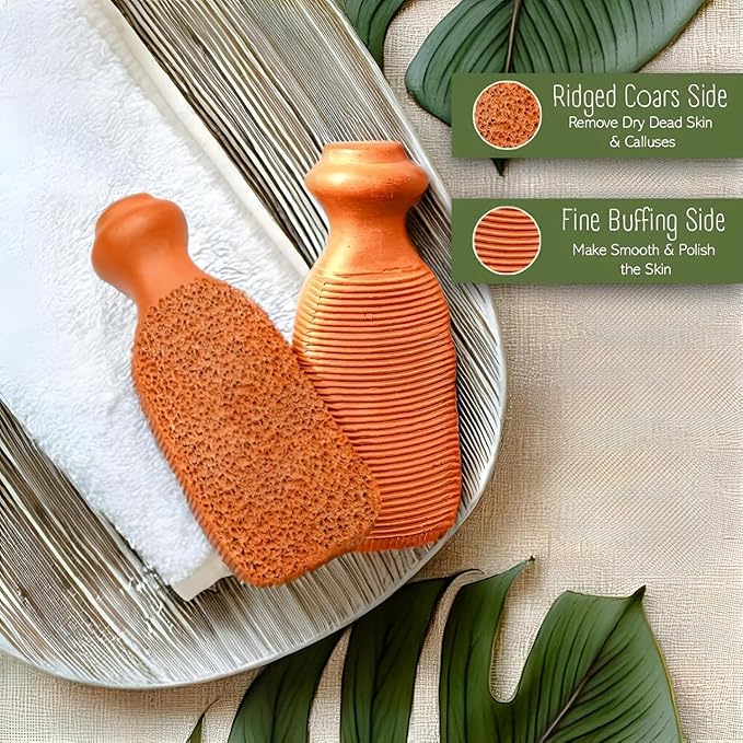 Pumice Stone for Feet - 2-Sided Terra Cotta Foot Scrubber, Professional Exfoliating Clay Stone for Feet Hands Body Care - Pumice Stone for Feet Callus Remover, Brown (Pack of 2)