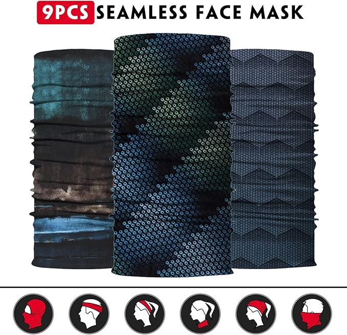 Venswell Neck Gaiter Face Mask Men Women,Seamless Bandana Rave Face Cover Scarf Mask,Balaclava,Headband, Head Wrap,Headwear