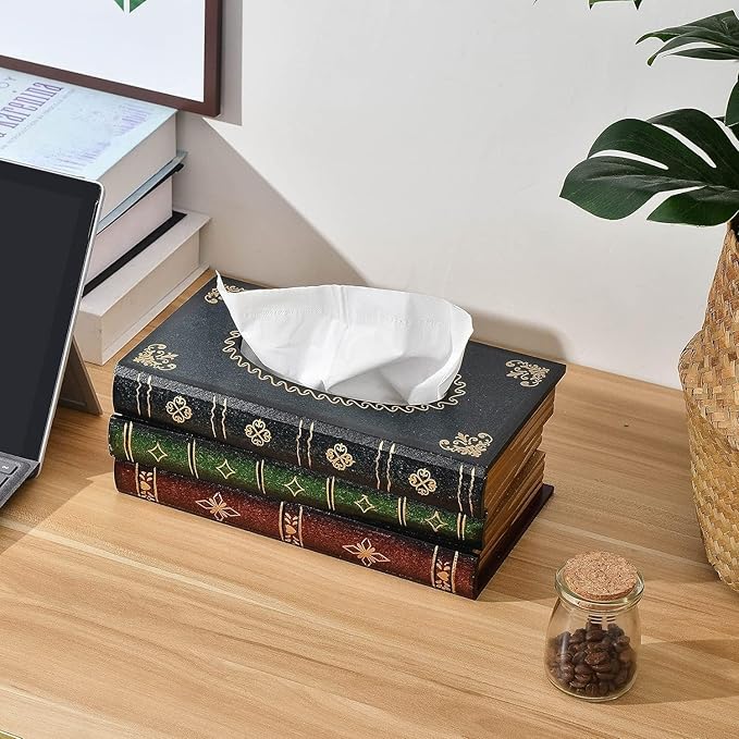 Antique Book Design Wood Bathroom Facial Tissue Dispenser Box Cover/Novelty Napkin Holder…