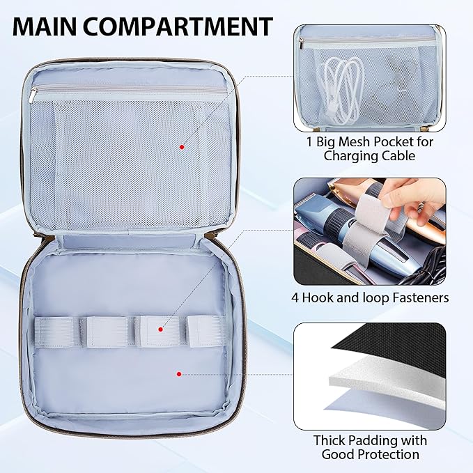 CURMIO Double Layer Hair Clipper Travel Carrying Case, Barber Supplies Organizer Storage Bag Compatible with Ufree/Wahl/Andis/Hatteker/Osterpro and Most Standard Hair Trimmer, Men Grooming Kit