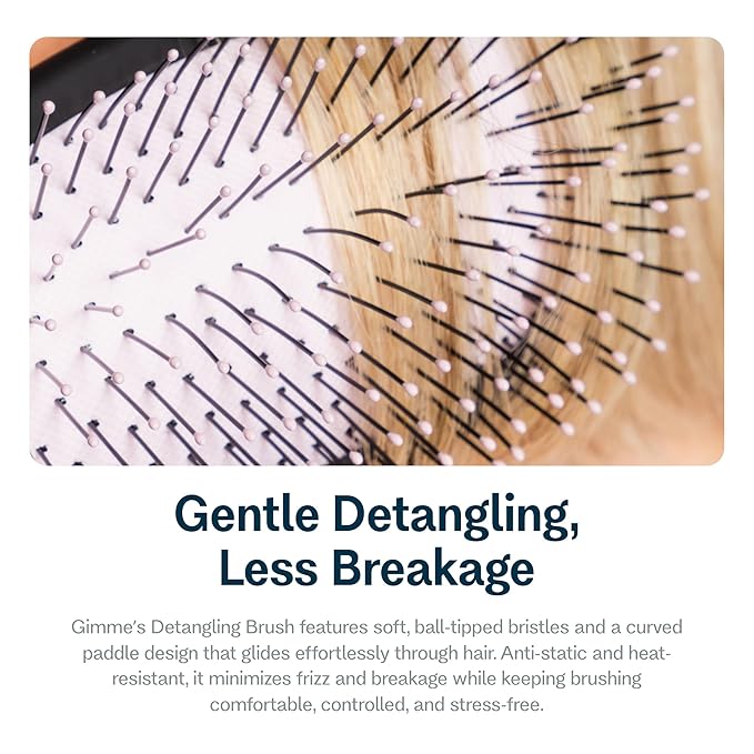 Gimme Beauty Detangling Brush - Curved Paddle Brush for Breakage-Free Detangling - Anti-Static & Frizz - Soft Glide with Ball-Tipped Bristles - Heat-Resistant Styling Tool - Medium Hair