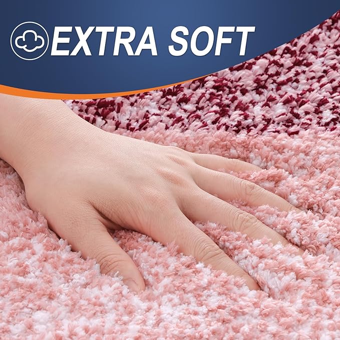 OLANLY Bathroom Rugs Sets 3 Piece, Soft Absorbent Microfiber Bath Mats and U-Shaped Contour Toilet Rug, Plush Shaggy Bath Mat Set for Bathroom (36"x24"+24"x16"+24"x20", Red)