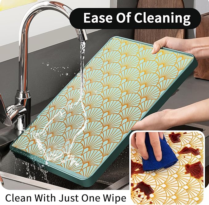 Shelf and Drawer Liner for Kitchen Cabinet,Non-Adhesive Waterproof Oil-Proof Easy Clean Shelf Liner for Dresser & Bathroom Vanities with Adhesive Dots & Cutting Tool(12 in X 10 Ft Gold Fish Scale)