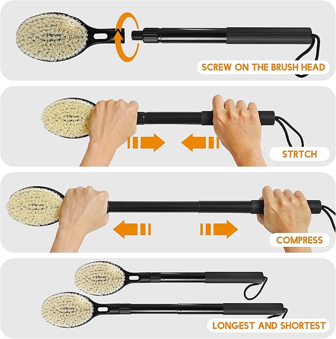 Back Scrubber for Shower, 17.52" - 25.6" Detachable Bath Brush, Back Scrubber, Exfoliation and Improved Skin Health for Elderly with Limited Arm Movement, Disabled