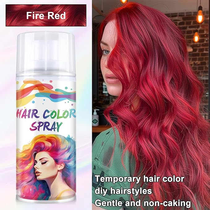 Temporary Hair Color Spray, Red One-Time Use Hair Color Dye for Women and Kids, Disposable Natural Hair Strong Style Hair Dye-On 1-Day Washable for Cosplay Party DIY,Christmas Party, Halloween (Red)