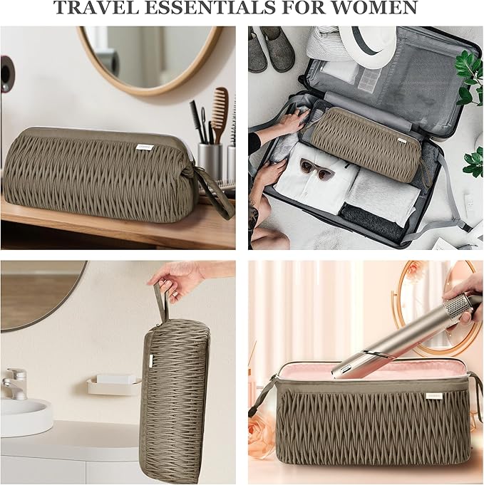 Leudes Dyson Airwrap Travel Case for Shark Hair Dryer Airstraight Flex Style Hair Attachment Tool Organizer Accessories Air Wrap Flat Curling Iron Carrying Case (Camel)