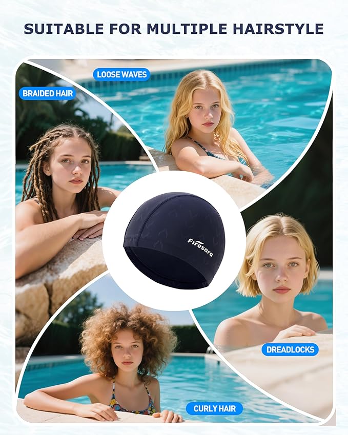 Firesara Fishtail Fabric Swim Cap for Men Women, Breathable High Elasticity Swimming Cap Hair Protection Quick Dry Soft for Long Hair Short Hair, Kids Boys and Girls