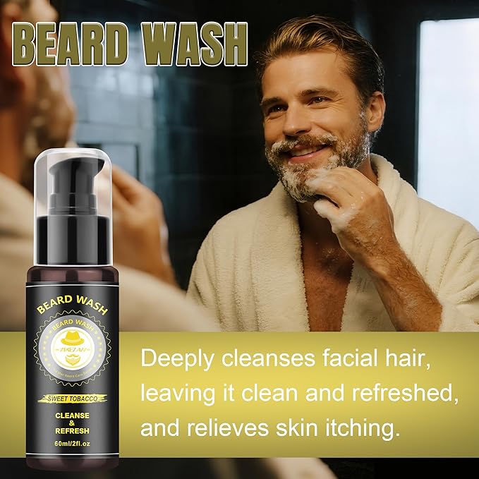 XIKEZAN Gifts for Men, Beard Kit for Mens Care & Grooming with Sweet Tobacco Beard Oils,Wash,Conditioner,Balm,Brush,Comb,Scissors,Cool Birthday Valentines Fathers Christmas Gifts for Men Him Husband