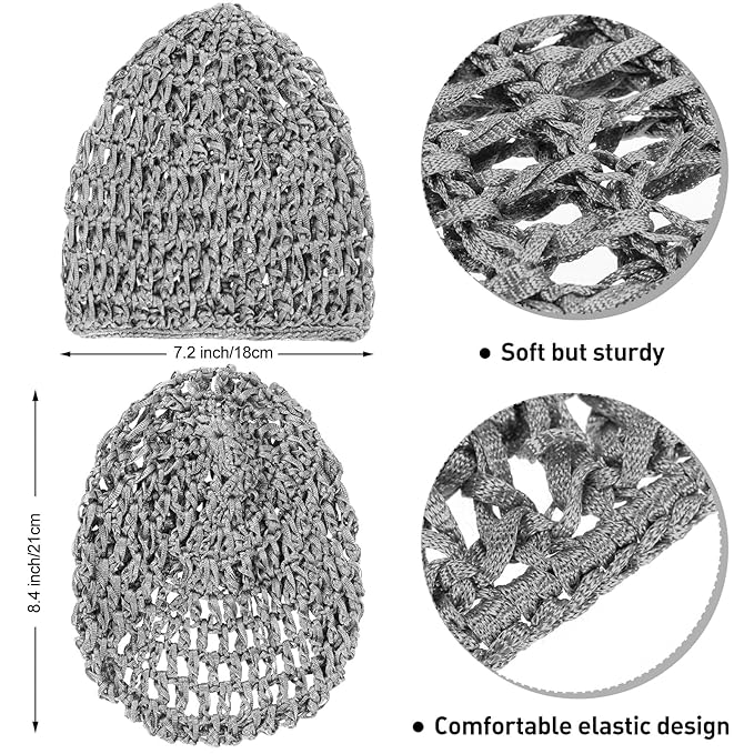 Waydress 2 Pieces Mesh Hair Net Rayon Knit Snood Women Crocheted Sleep Cap (Gray)