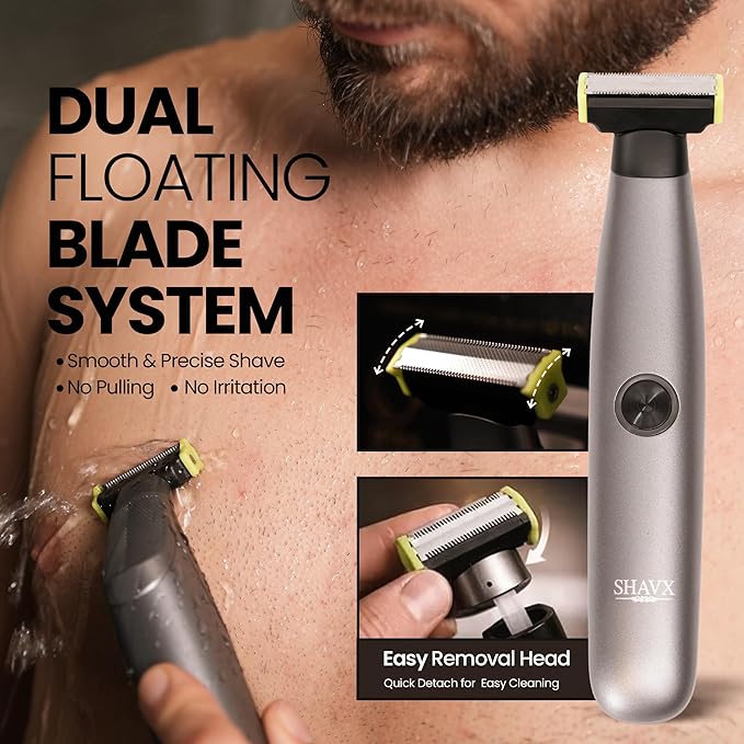 Groin & Body Hair Trimmer Electric Shaver for Men – Pubic & Ball Full Body Grooming – Skin-Safe for Sensitive Areas, Beard, Chest & Legs – Dual Blades Waterproof Wet/Dry IPX6 Rechargeable with 3 Combs