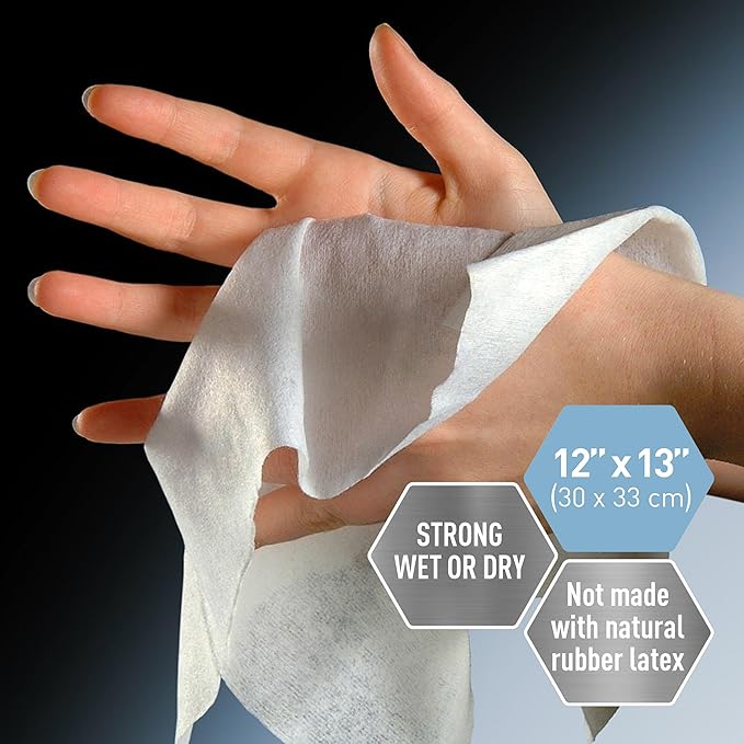 MED PRIDE Premium Spunlace Towels, 90 Count, 12" x 13", Ultra Soft & Durable, Disposable Multipurpose Wipes, Lint-Free, Latex-Free, Stretchy & Absorbent