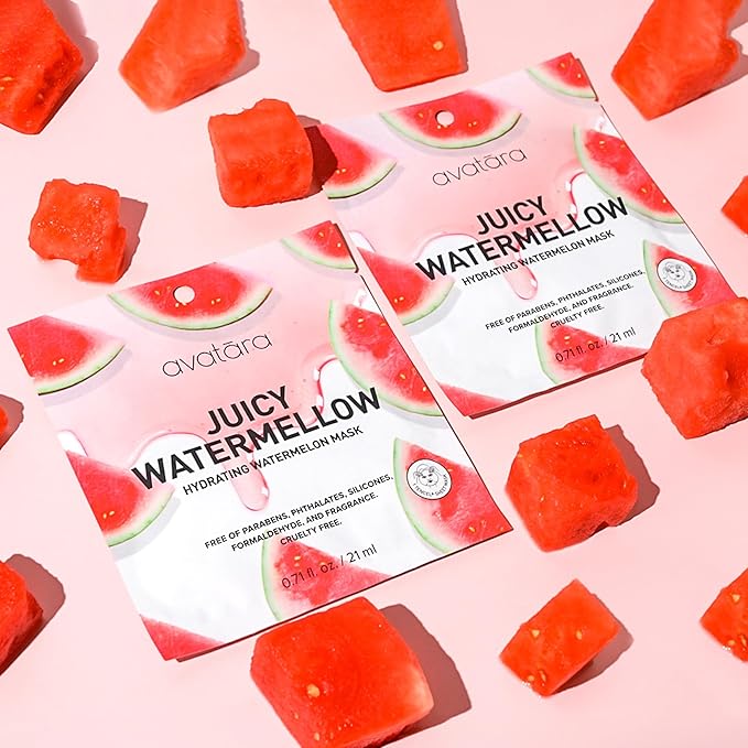 Avatara Juicy Watermellow Facial Mask 5 Sheets, Hydrating Mask, Sheet Masks, Watermelon Extract & Hyaluronic Acid, Face Mask Skincare Beauty Essential, Moisturize & Nourish Dry, Tired Skin, 5 Pack