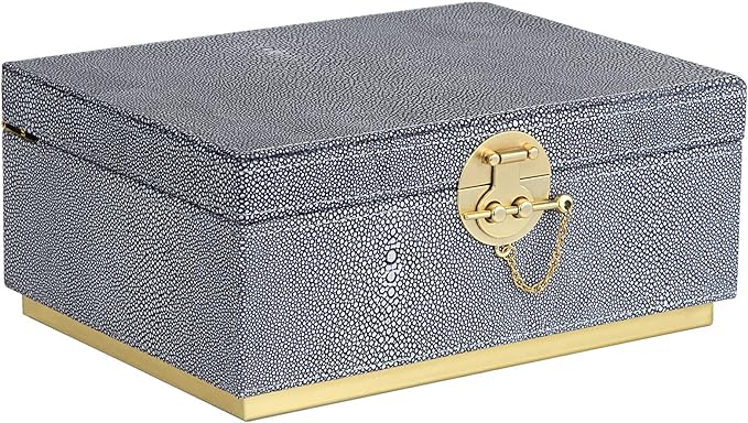 HofferRuffer Elegant Faux Leather Decorative Box, Storage Jewelry Box Organizer, Large Dresser Cosmetic Organizer Holder, Classic Jewelry Accessory Organizer, 11x8x4.8 inches (Grey)