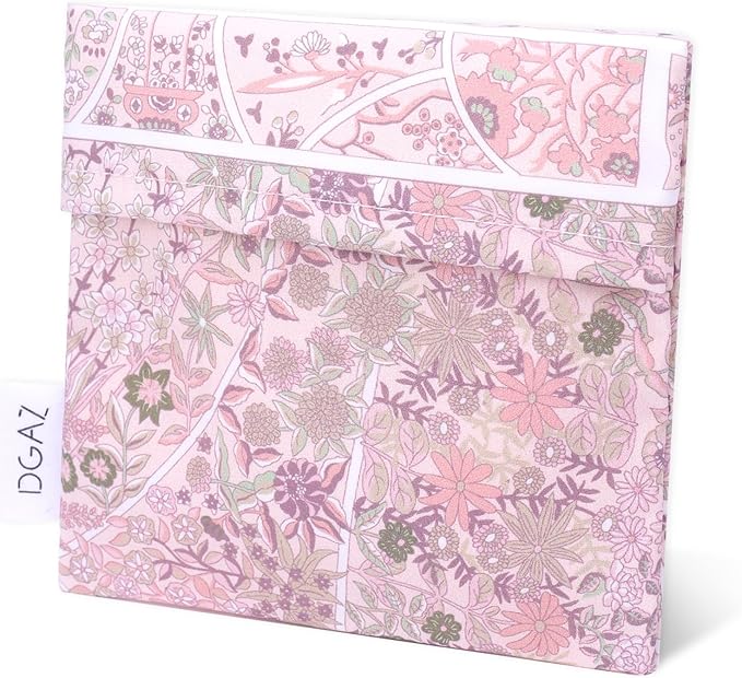DGAZ Sanitary Napkin Storage Bag, Period Bag for Teen Aged Girls, Portable Period Bag for Panty Liners/Menstrual Cup/Small Tampons，Mini Makeup Bag for Purse(Peach Blossoms)