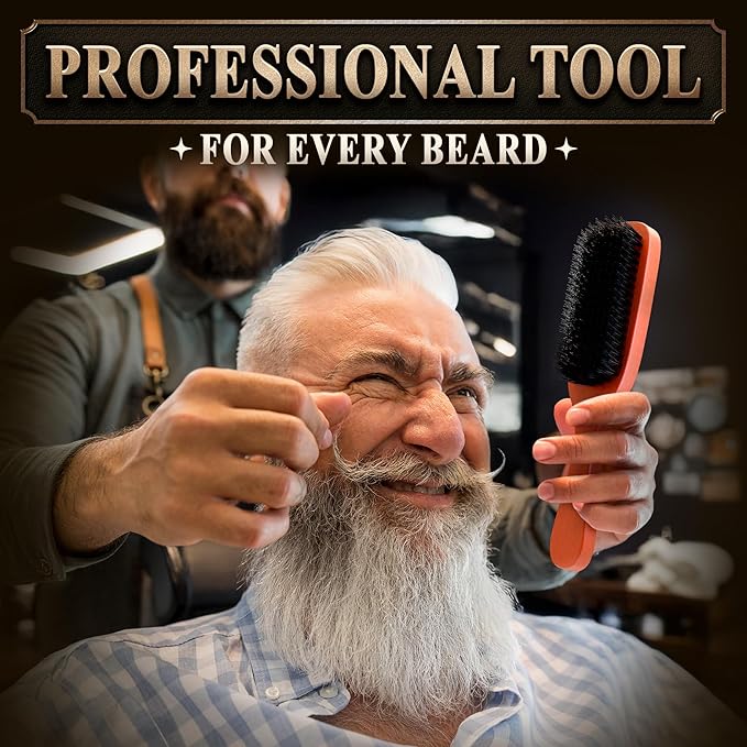 Mens Beard Brush with Handle – Soft Boar Bristle Beard Brush for Men, 9" Wooden Design for Beards, Mustaches & Slick Back Hair – Comfortable Grip, Styling Control, for Daily Grooming & Barbershop Use