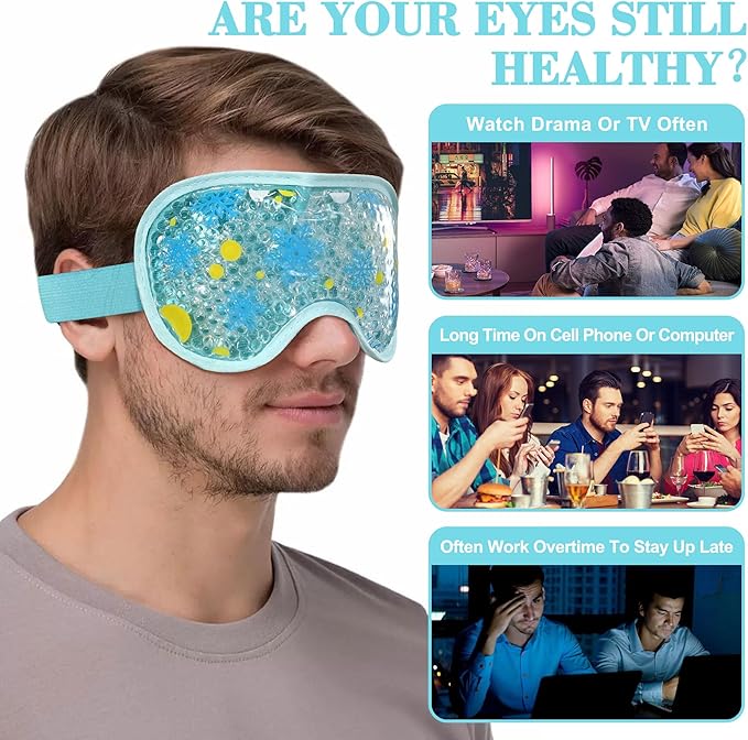 2 Pack Cooling Eye Mask, Reusable Gel Eye Masks for Puffy Eyes, Cold & Warm Compress for Dry Eye, Post Surgery, Puffiness, Allergies, Sinuses & Migraines Relief, Eye Masks for Sleep Unisex (Blue+Pink)