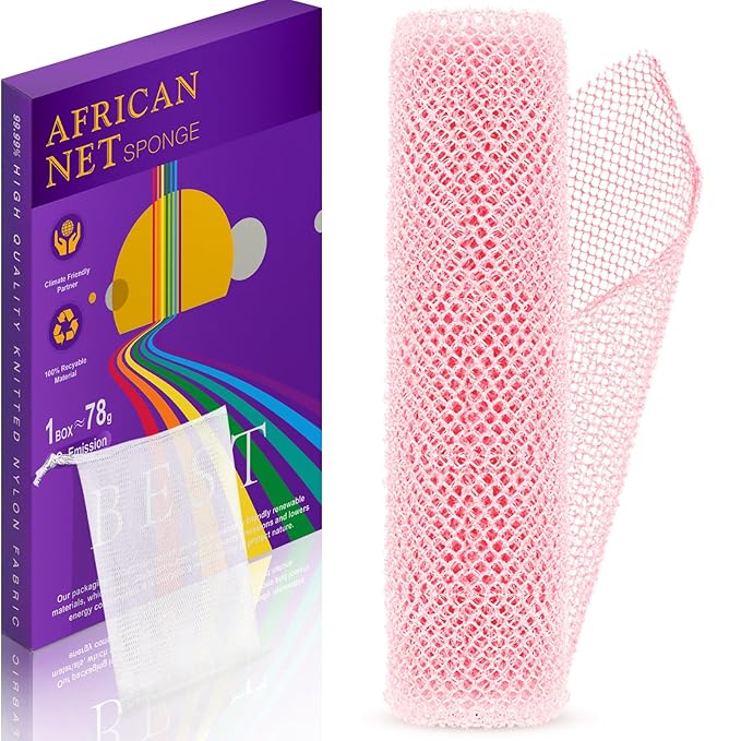 1 Pieces African Bath Sponge African Net Long Net Bath Sponge Enjoy Luxurious Exfoliation, Deep Cleansing, and Silky Smooth Skin Every Day (Pink)